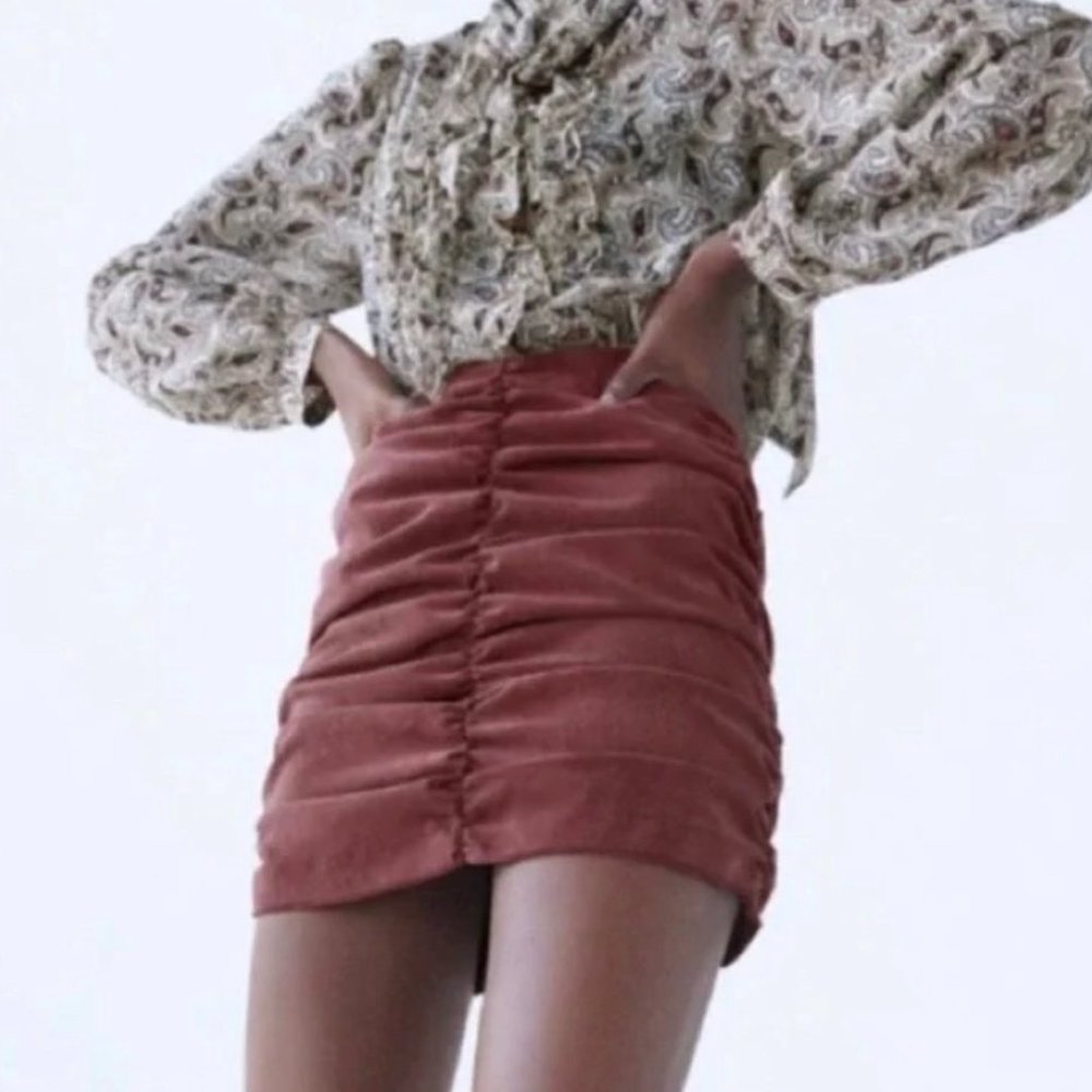 ZARA Draped Ruched Corduroy Pink Mauve